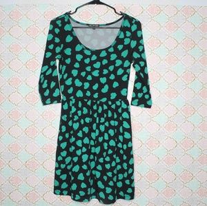 H&M Chiffon Low Scoop, Green Heart Pattern Dress